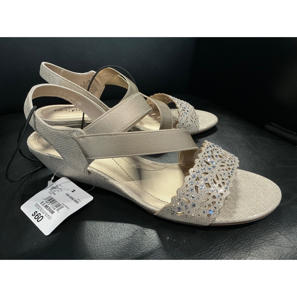 East 5th Gladie‎ Wedge Sandals Womens 8.5 Gold New Rhinestone Strappy Evening